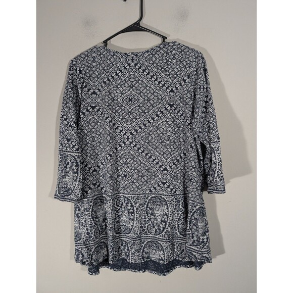 Lucky Brand Womens Navy Paisley Print 3/4 Sleeve Top Sz 1X Casual Mature Boho - Picture 2 of 7
